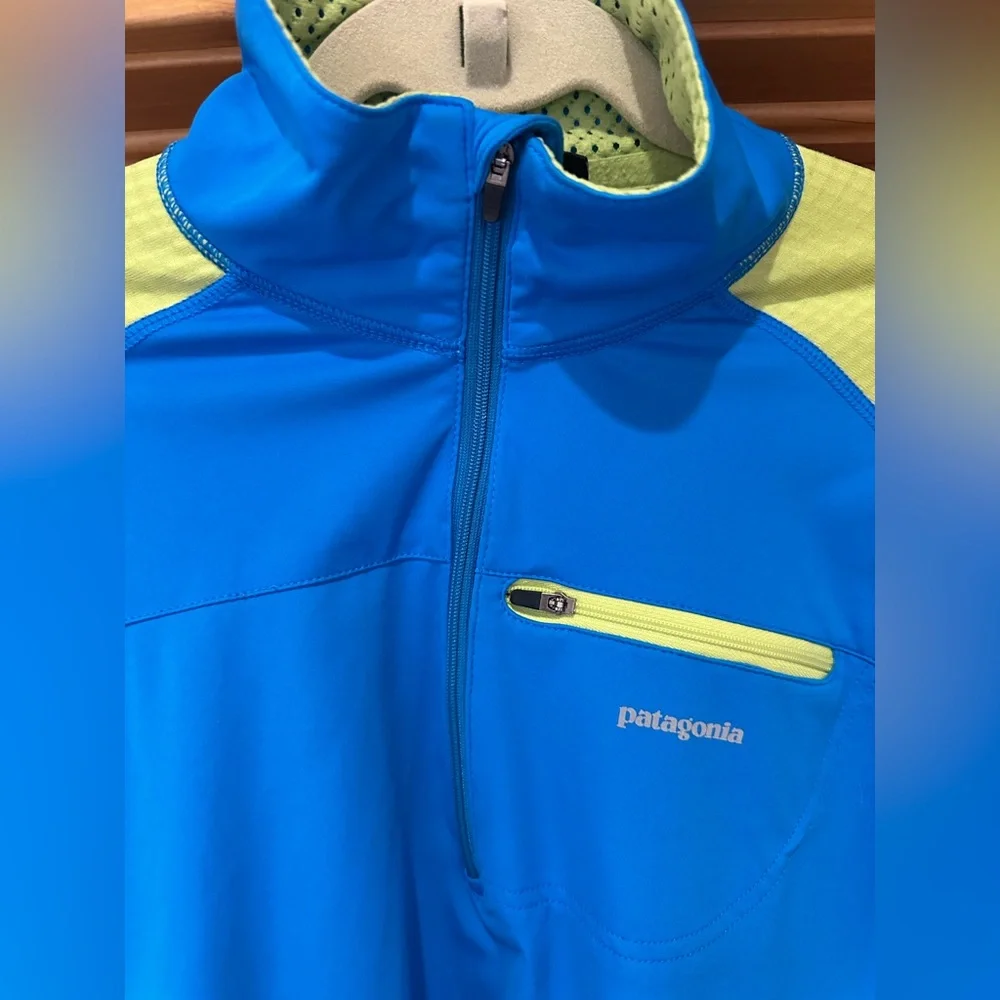 Patagonia Bright Blue and Lime Green 1/2 Zip Pullover - Picture 3 of 8